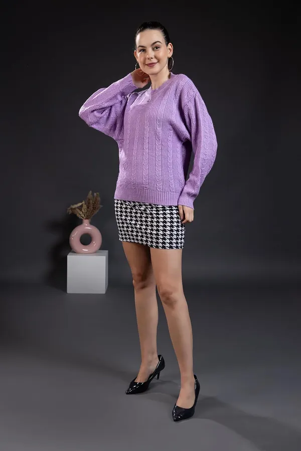 Lavender_Women_Round_Neck_Cable_Knit_Full_Sleeve_Pure_Wool_Sweater_Winter_Wear_For_Cozy_&_Stylish_Comfort