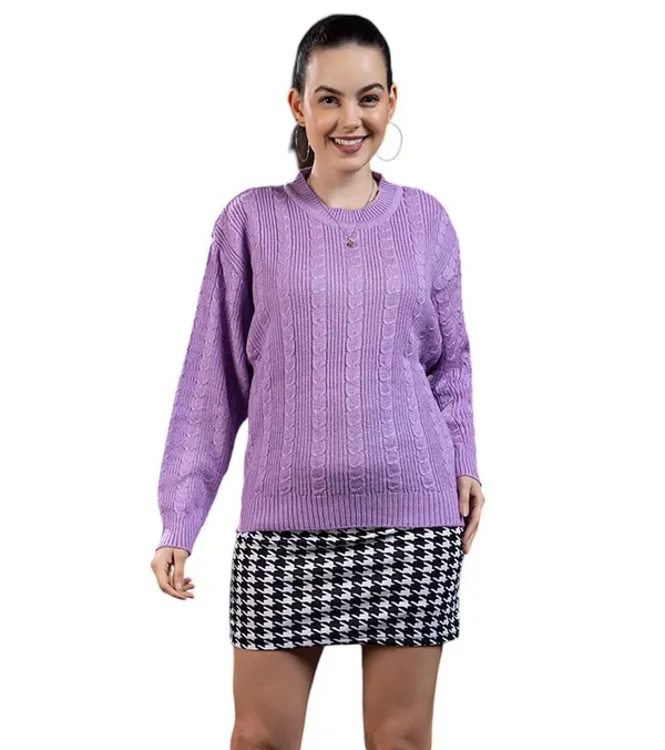 Lavender_Women_Round_Neck_Cable_Knit_Full_Sleeve_Pure_Wool_Sweater_Winter_Wear_For_Cozy_&_Stylish_Comfort