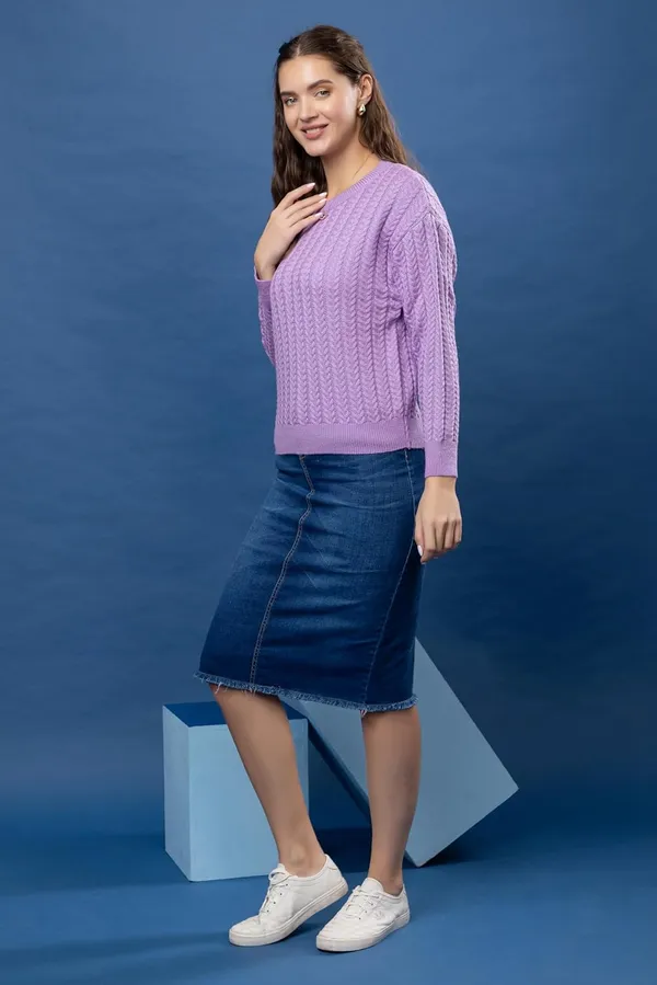 Lavender_Women_Full_Sleeves_Round_Neck_Cable_Design_Pullover_Sweater_Pure_Woolen_Winter_Wear