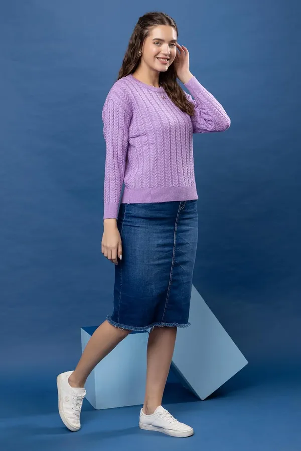 Lavender_Women_Full_Sleeves_Round_Neck_Cable_Design_Pullover_Sweater_Pure_Woolen_Winter_Wear