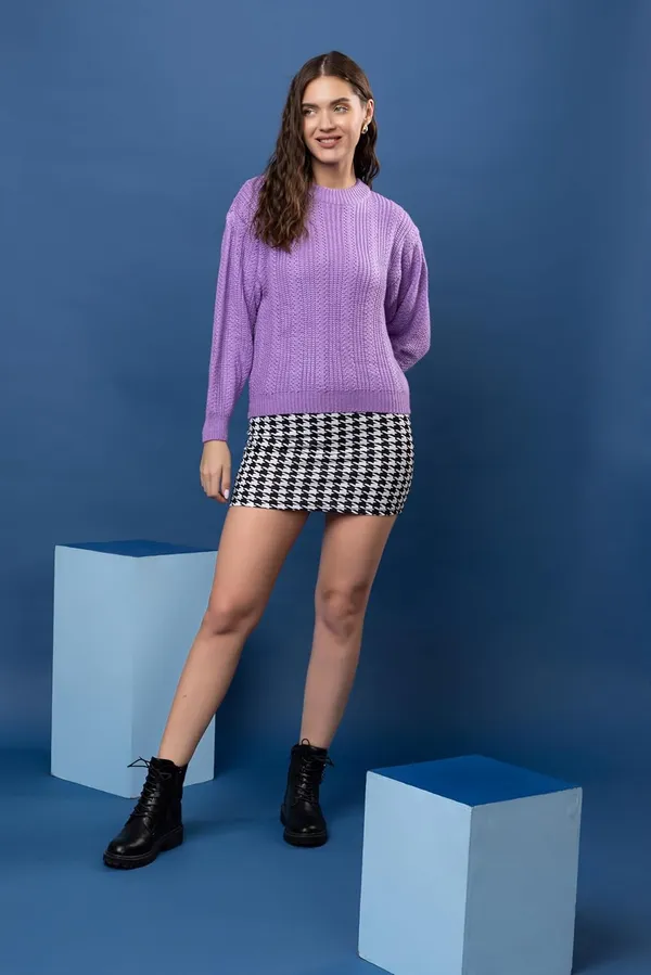 Lavender_Women's_Pullover_Sweater_100%_Wool_Round_Neck