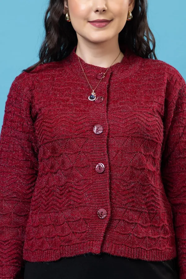 Maroon_Women_Woolen_Round_Neck_Winter_Wear_Stylish_Button_Cardigan_Sweaters_Cozy_&_Fashionable_Winter_Outfit