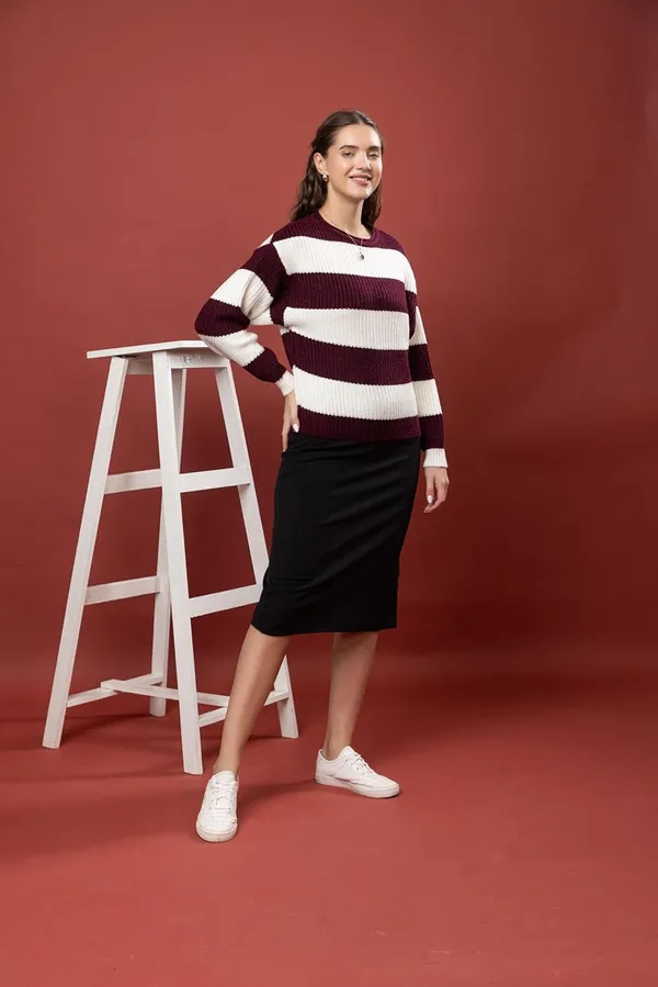 Maroon_Women_100%_Wool_Color_Block_Stripe_Full_Sleeve_Round_Neck_Pullover_Sweater_Winter_Season_Fashion