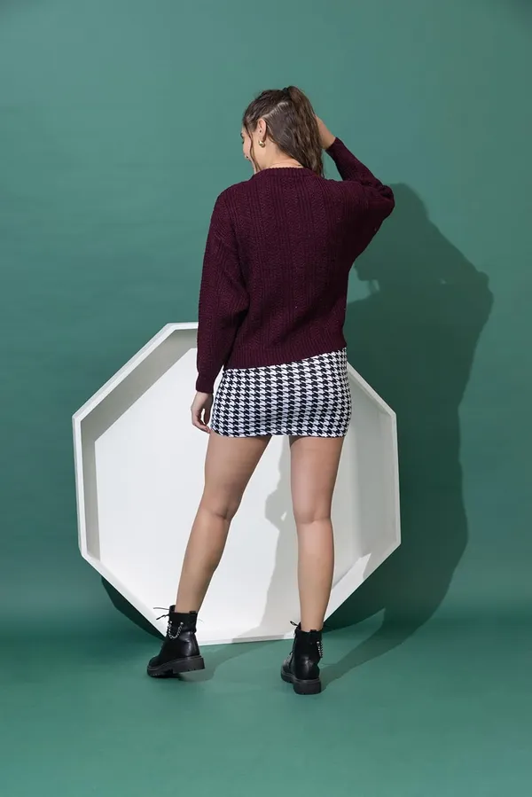 Maroon_Women's_Pullover_Sweater_100%_Wool_Round_Neck