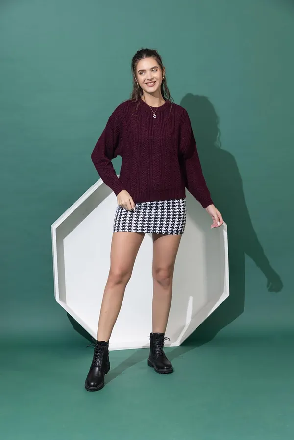 Maroon_Women's_Pullover_Sweater_100%_Wool_Round_Neck