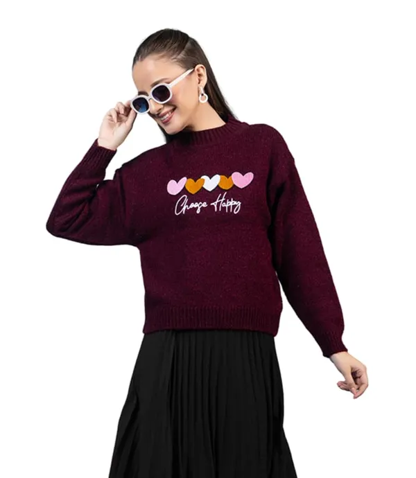 Maroon_Women_Woolen_Casual_Wear_Stylish_Sweater_For_Winter_Cozy_And_Warm_3D_Heart_Winter_Sweater_For_Girls/Ladies_Soft_And_Comfortable_Knit_Pullover
