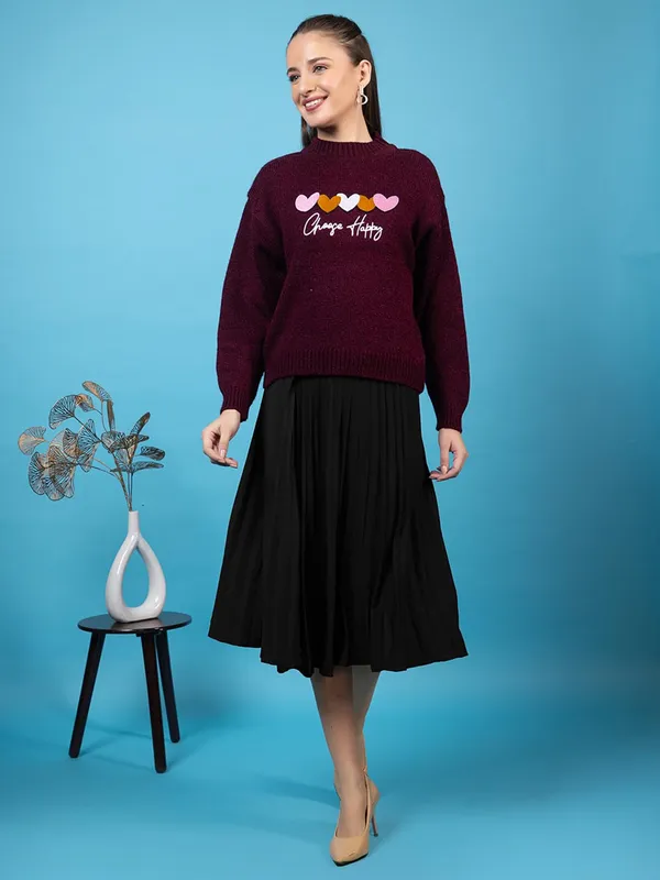 Maroon_Women_Woolen_Casual_Wear_Stylish_Sweater_For_Winter_Cozy_And_Warm_3D_Heart_Winter_Sweater_For_Girls/Ladies_Soft_And_Comfortable_Knit_Pullover