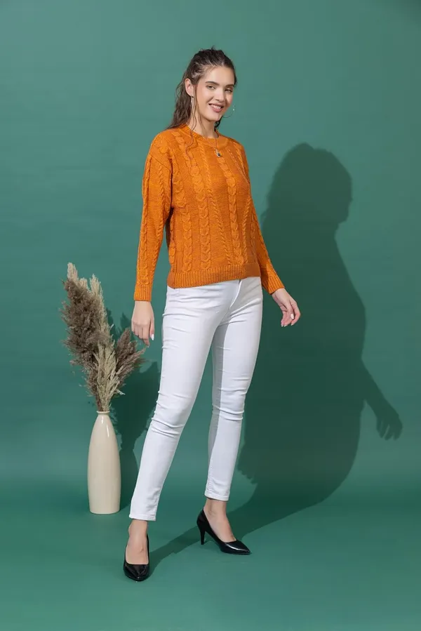 Mustard_Women_Full_Sleeves_Round_Neck_Cable_Design_Pullover_Sweater_Pure_Woolen_Winter_Wear