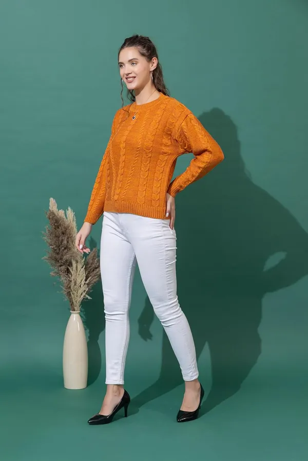 Mustard_Women_Full_Sleeves_Round_Neck_Cable_Design_Pullover_Sweater_Pure_Woolen_Winter_Wear