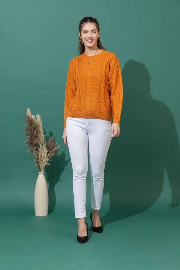 Mustard_Women_Full_Sleeves_Round_Neck_Cable_Design_Pullover_Sweater_Pure_Woolen_Winter_Wear