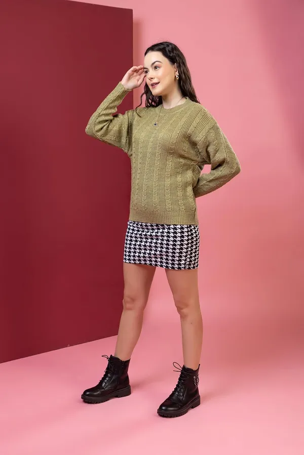 Olive_Women_Round_Neck_Cable_Knit_Full_Sleeve_Pure_Wool_Sweater_Winter_Wear_For_Cozy_&_Stylish_Comfort