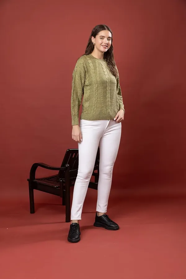 Olive_Women_Full_Sleeves_Round_Neck_Cable_Design_Pullover_Sweater_Pure_Woolen_Winter_Wear