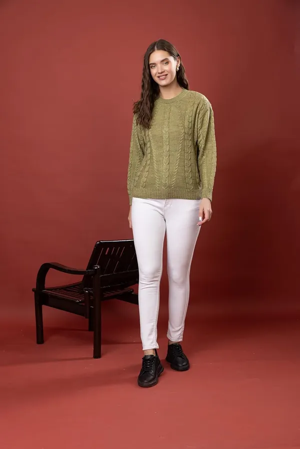 Olive_Women_Full_Sleeves_Round_Neck_Cable_Design_Pullover_Sweater_Pure_Woolen_Winter_Wear