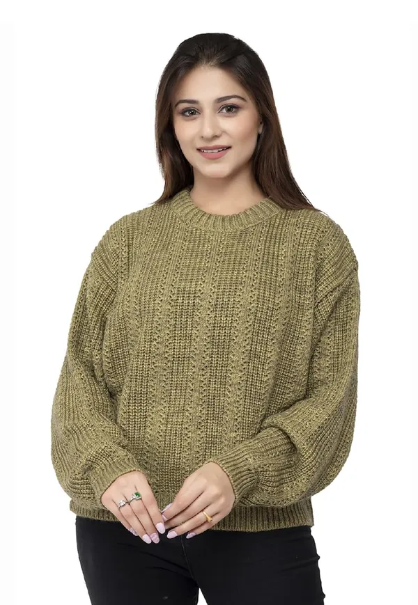 Olive_Women_100%_Wool_Pullover_Sweater_Regular_Fit_For_Winter_Wear