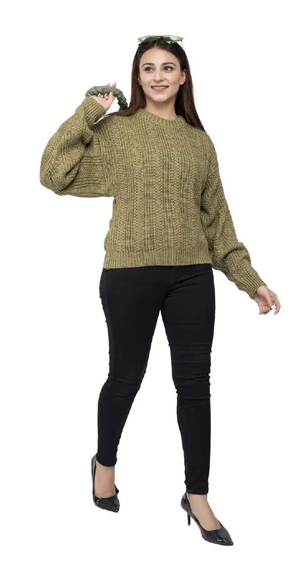 Olive_Women_100%_Wool_Pullover_Sweater_Regular_Fit_For_Winter_Wear