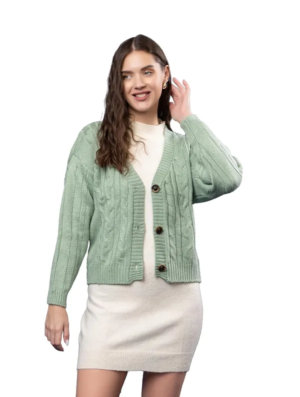 Pista_Women_Woolen_V-Neck_3-Button_Stylish_Cardigan_Sweater_Winter_Casual_Wear_Warm_Knitwear_For_Ladies_And_Girls