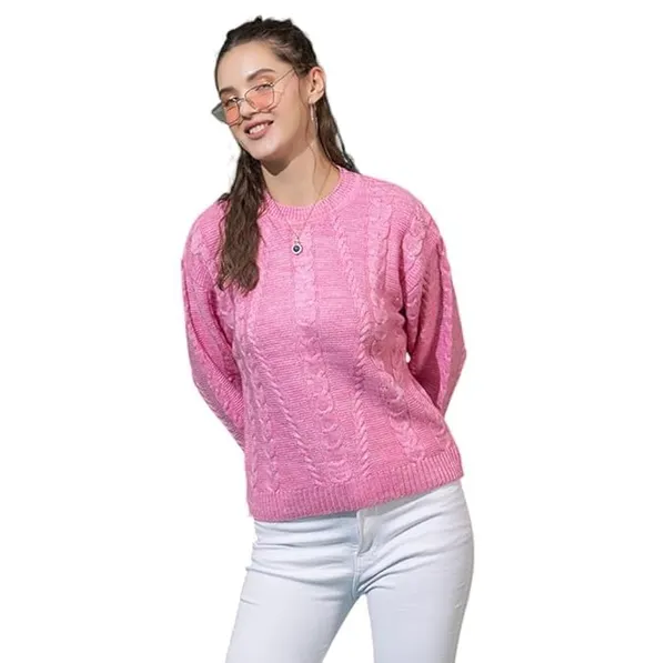 Pink_Mixture_Women_Full_Sleeves_Round_Neck_Cable_Design_Pullover_Sweater_Pure_Woolen_Winter_Wear