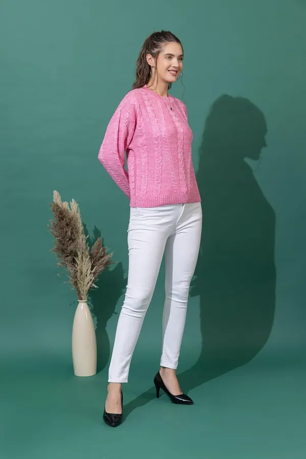 Pink_Mixture_Women_Full_Sleeves_Round_Neck_Cable_Design_Pullover_Sweater_Pure_Woolen_Winter_Wear