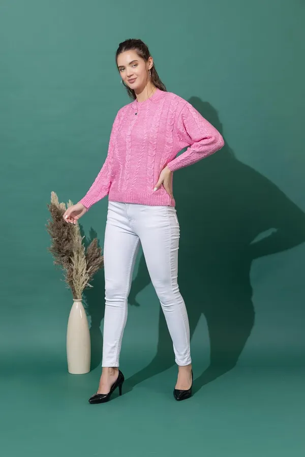 Pink_Mixture_Women_Full_Sleeves_Round_Neck_Cable_Design_Pullover_Sweater_Pure_Woolen_Winter_Wear
