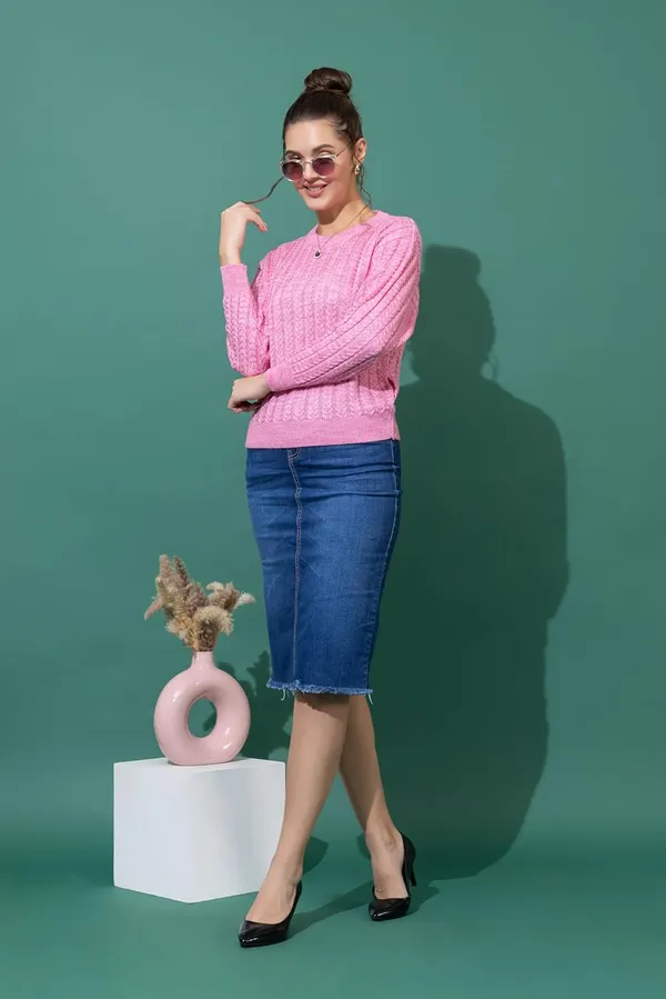 Pink_Mix_Women_Full_Sleeves_Round_Neck_Cable_Design_Pullover_Sweater_Pure_Woolen_Winter_Wear