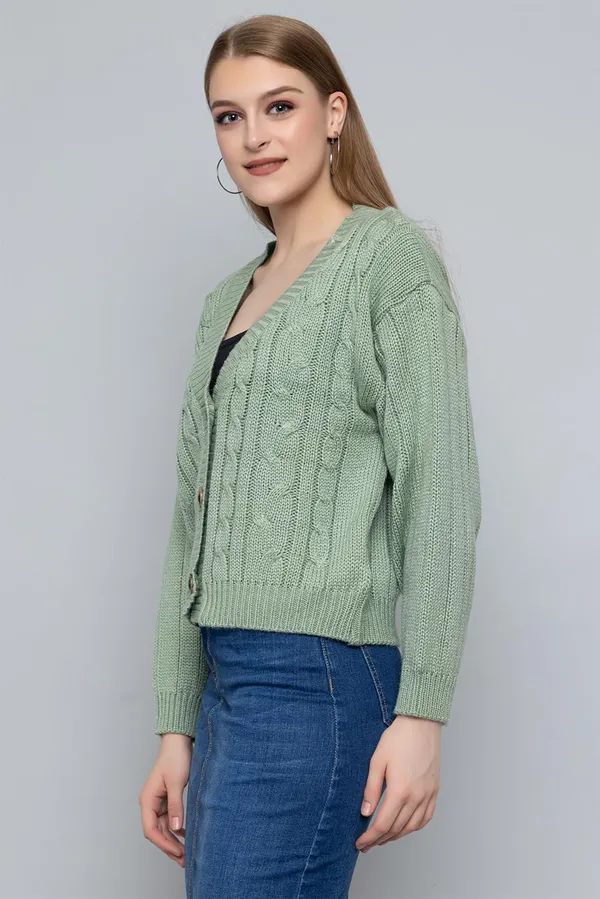 Pista_Green_Women_Knitted_Regular_Fit_V_Neck_Full_Sleeve_Self_Design_Solid_Winter_Wear_Cardigans_Sweaters