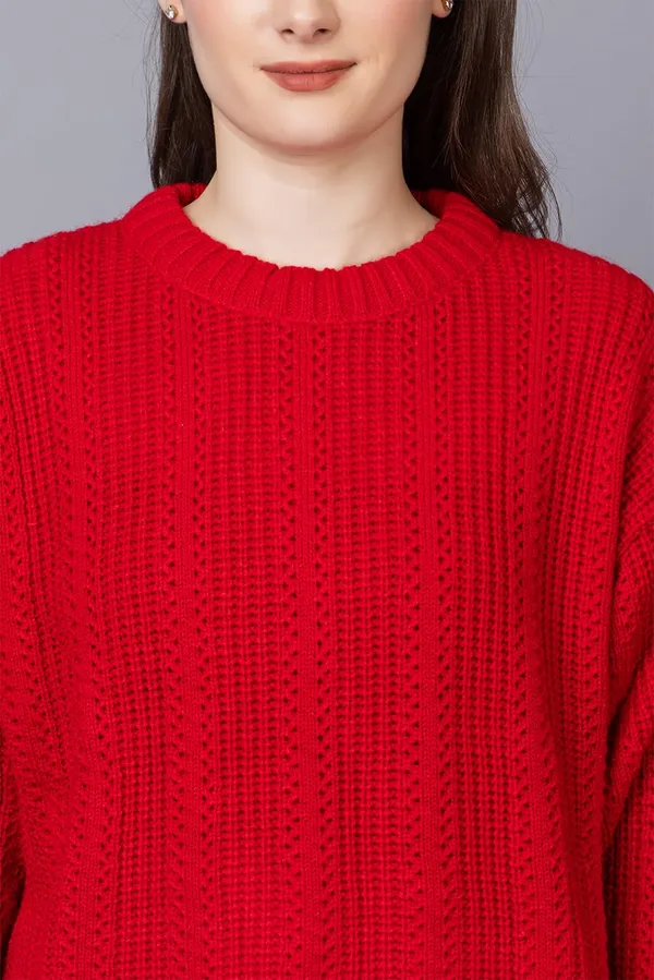 Red_Women_100%_Wool_Pullover_Sweater_Regular_Fit_For_Winter_Wear