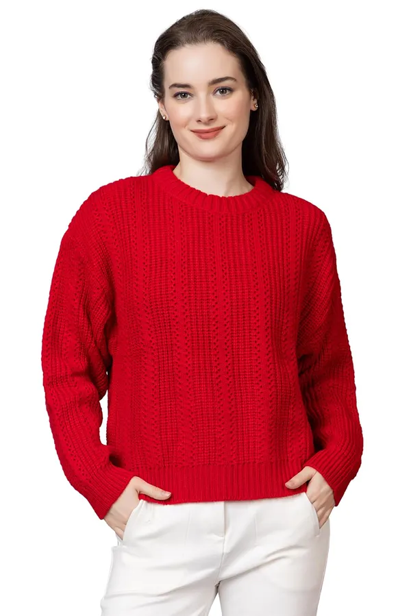 Red_Women_100%_Wool_Pullover_Sweater_Regular_Fit_For_Winter_Wear