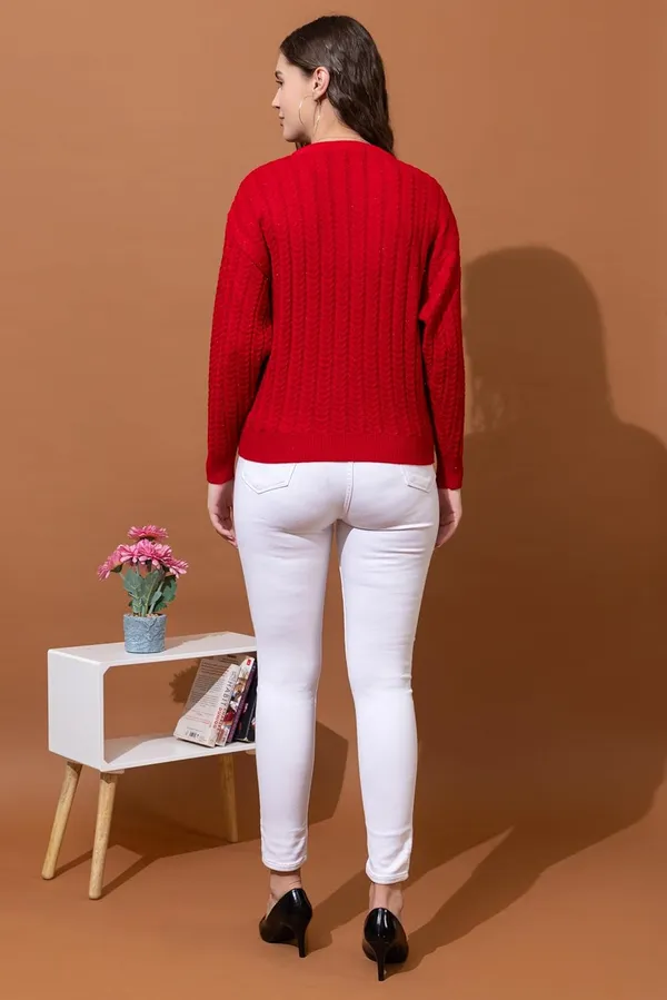 Red_Women_Full_Sleeves_Round_Neck_Cable_Design_Pullover_Sweater_Pure_Woolen_Winter_Wear