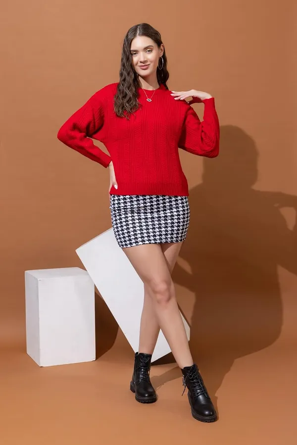Red_Women's_Pullover_Sweater_100%_Wool_Round_Neck_Full_Sleeve_Stylish_Sweater_Crafted_With_Comfort_Fit_And_Modern_Clothing_For_Winter_Season