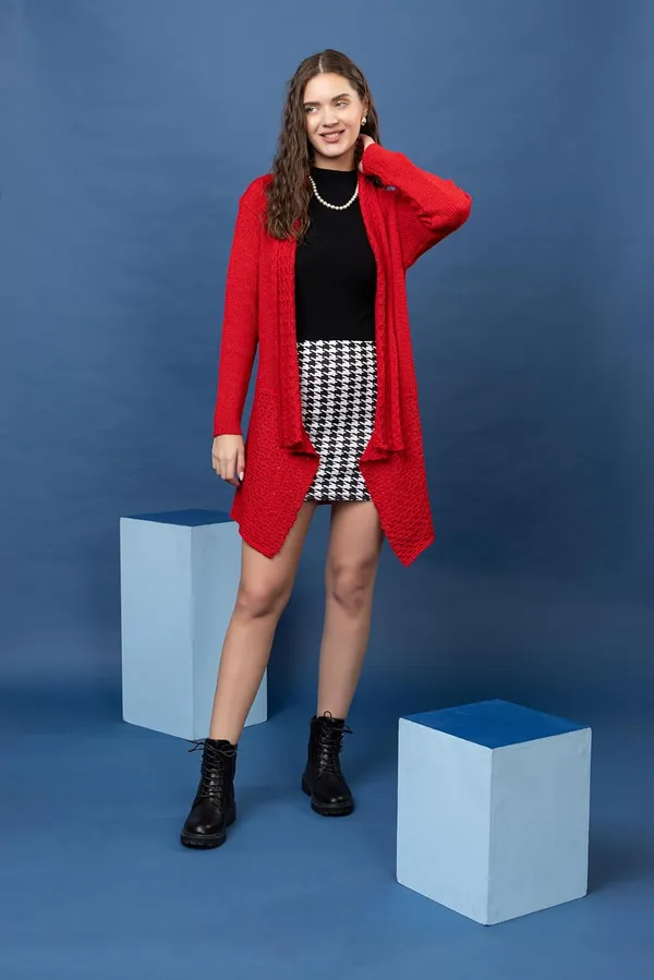 Red_Women_&_Girls_Winter_Woolen_V-Neck_Open_Front_Longline_Shrug_Cardigan_Sweater