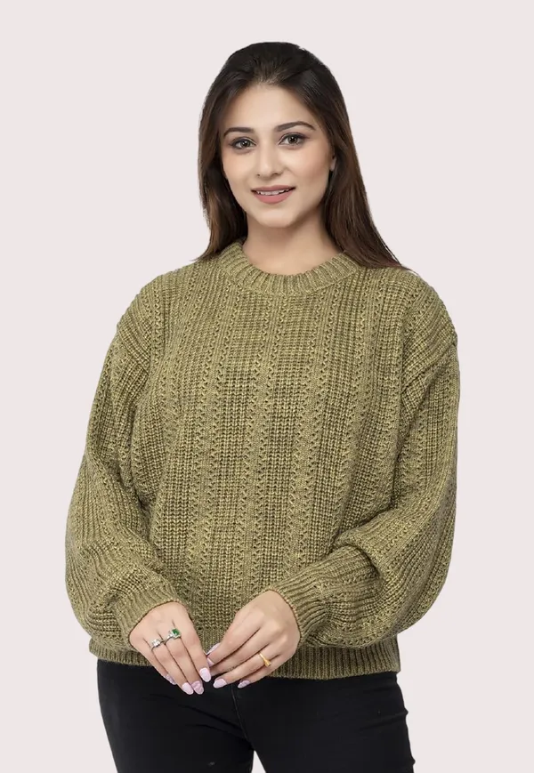 Olive_Women_100%_Wool_Pullover_Sweater_Regular_Fit_For_Winter_Wear