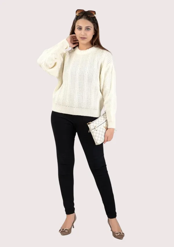 White_Women_100%_Wool_Pullover_Sweater_Regular_Fit_For_Winter_Wear