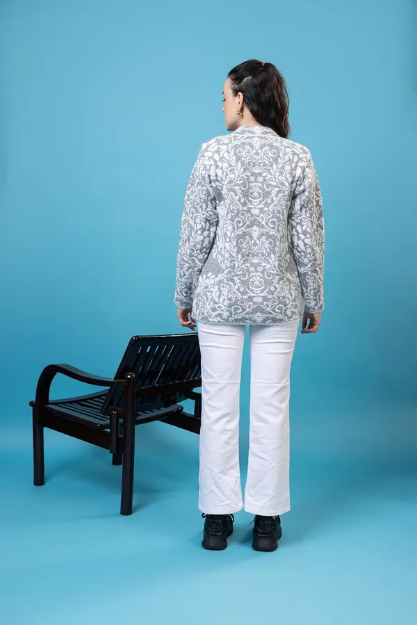 White_Women_Woolen_Round_Neck_Self_Design_Cardigan_Heavy_Hair_Fabric_Winter_Wear_Pure_Wool_Long_Cotty_Fully_Warm_Cardigan_Sweater