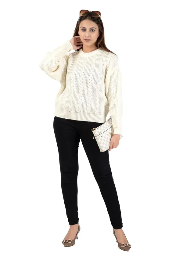 White_Women_100%_Wool_Pullover_Sweater_Regular_Fit_For_Winter_Wear