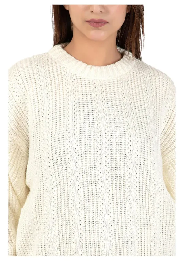 White_Women_100%_Wool_Pullover_Sweater_Regular_Fit_For_Winter_Wear