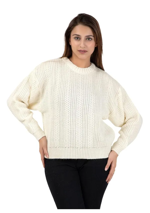 White_Women_100%_Wool_Pullover_Sweater_Regular_Fit_For_Winter_Wear