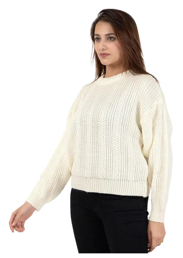 White_Women_100%_Wool_Pullover_Sweater_Regular_Fit_For_Winter_Wear
