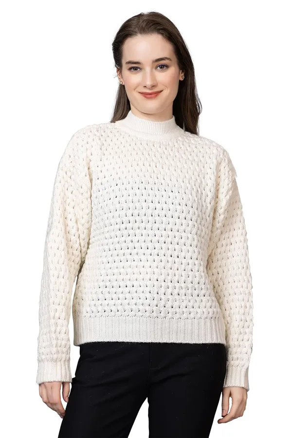 White_Women_Pullover_Sweater_Relaxed_Fit_For_Winter_Wear_Full_Sleeve_100%_Wool_Latest_Stylish_Turtle_Neck_Sweater_For_Winter_Wear