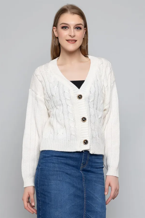 White_Women_Knitted_Regular_Fit_V_Neck_Full_Sleeve_Self_Design_Solid_Winter_Wear_Cardigans_Sweaters