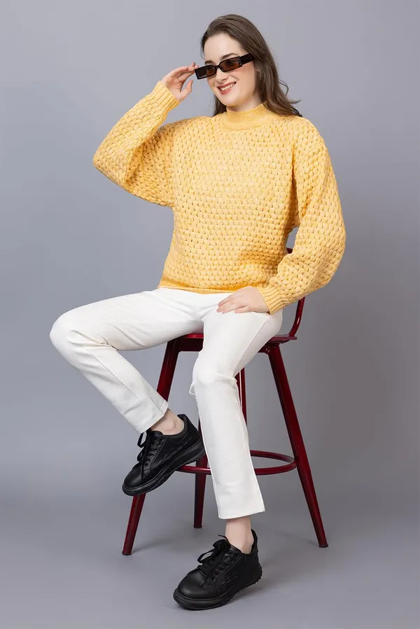 Yellow_Women_Pullover_Sweater_Relaxed_Fit_For_Winter_Wear