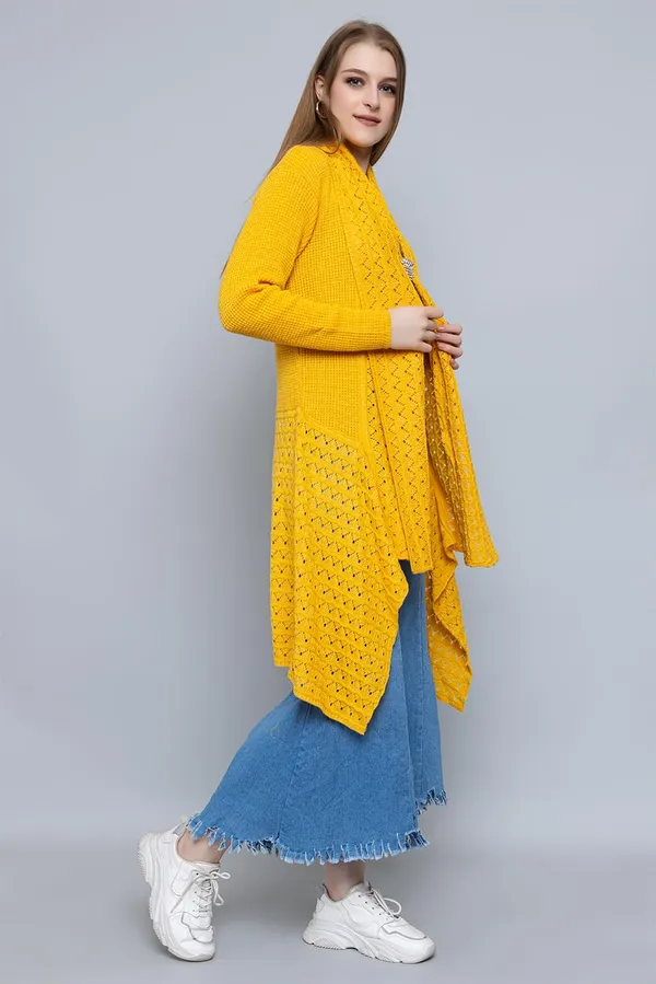Yellow_Women_Ladies_Girls_Winter_Latest_Colors_Woolen_V-Neck_Open_Front_Hem_Long_Sleeves_Shrug_Cardigan_Sweater