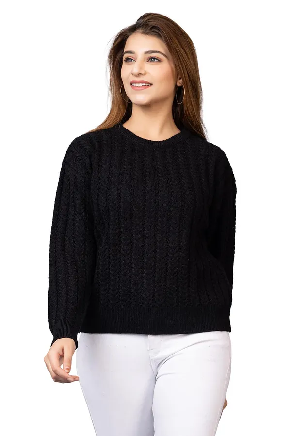 Black_Women_Round_Neck_Full_Sleeve_Winter_Wear_Pure_Wool_Sweater