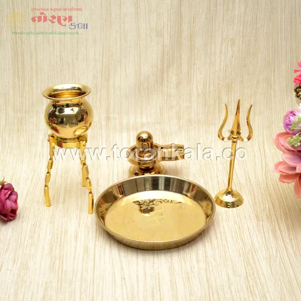 BRASS_POOJA_SET_WITH_KALASH_SHIVLING_WITH_TRISHUL_AND