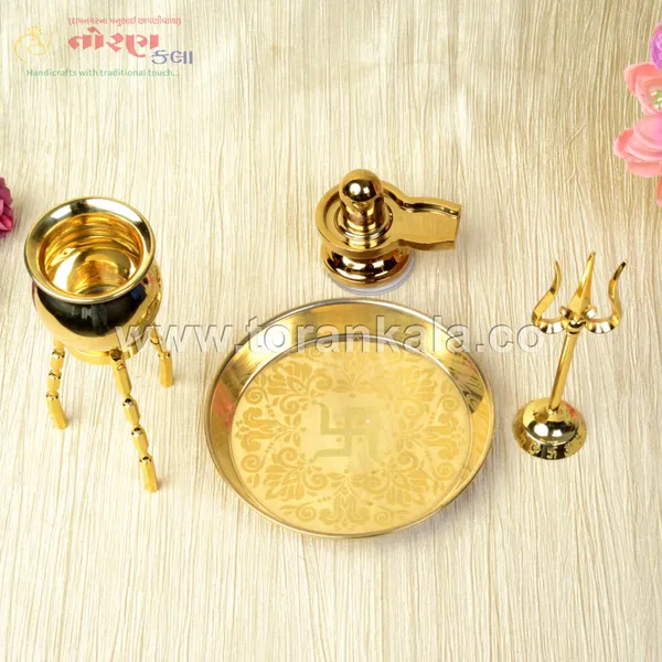 BRASS_POOJA_SET_WITH_KALASH_SHIVLING_WITH_TRISHUL_AND