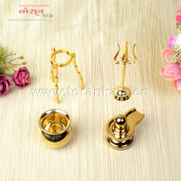 BRASS_POOJA_SET_WITH_KALASH_SHIVLING_WITH_TRISHUL_AND