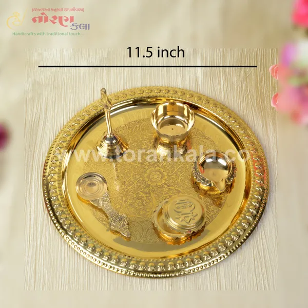 Pooja_Thali_Set_11-Inch_Brass_Plate_with__Diyas,_Kumkum_Bowls,_Agarbatti_Stand,_Panchpatra,_Karpoor_Aarti_&_Bell_Traditional_Hindu_Puja_Samagri_Set