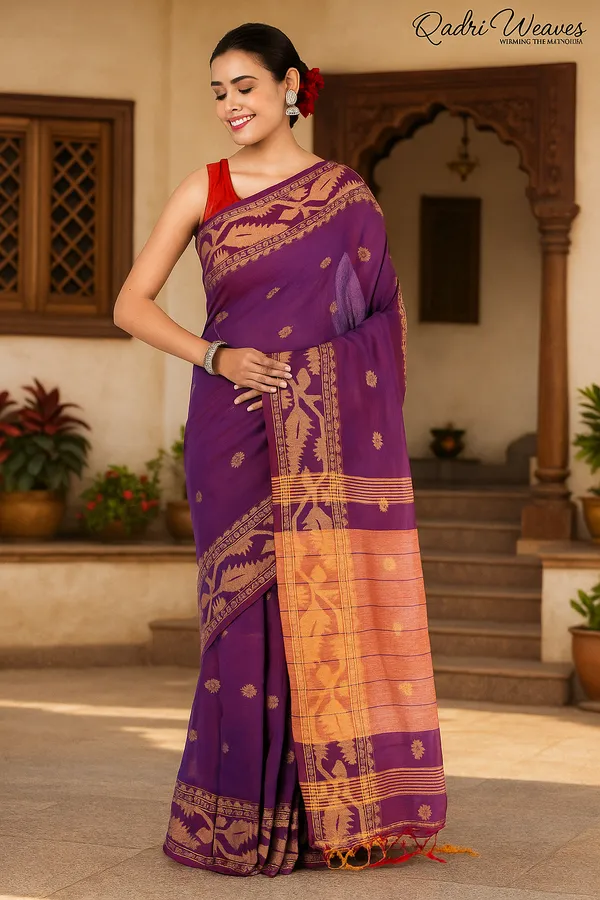 Purple_&_Copper_Korat_Linen_Saree_With_Blouse