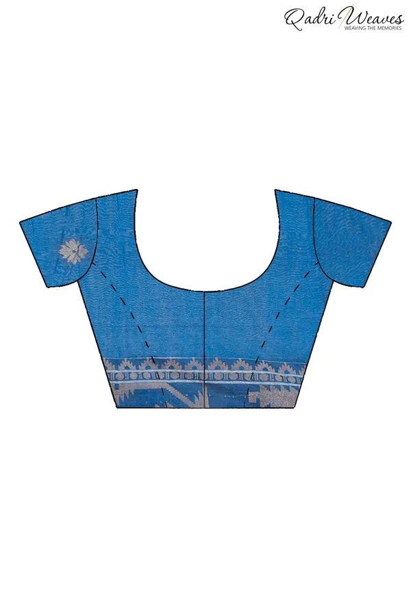 Azure_Blue_&_Silver_Korat_Linen_Saree_With_Blouse