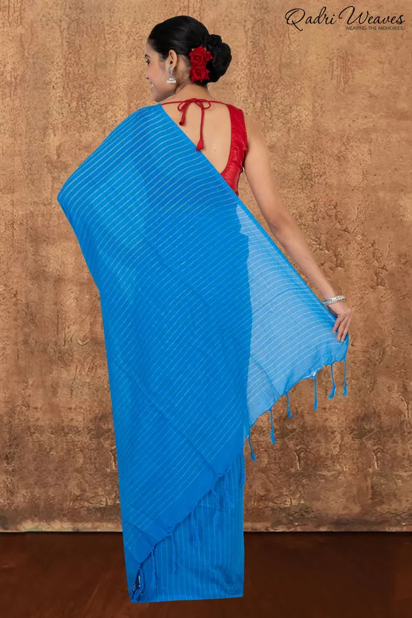 Azure_Blue_Striped_Khadi_Saree