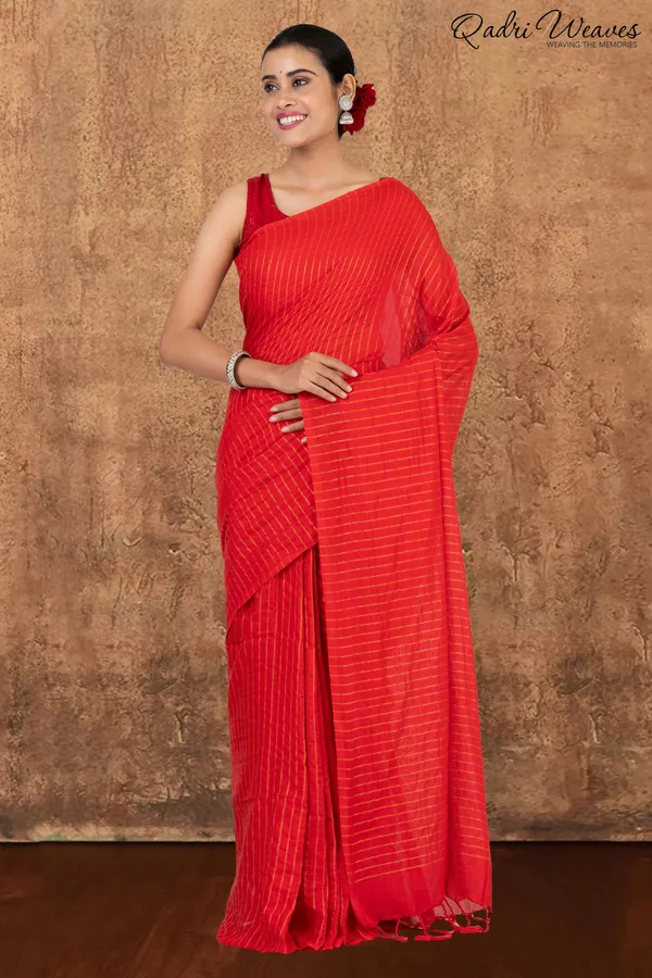 Cherry_Red_Striped_Khadi_Saree